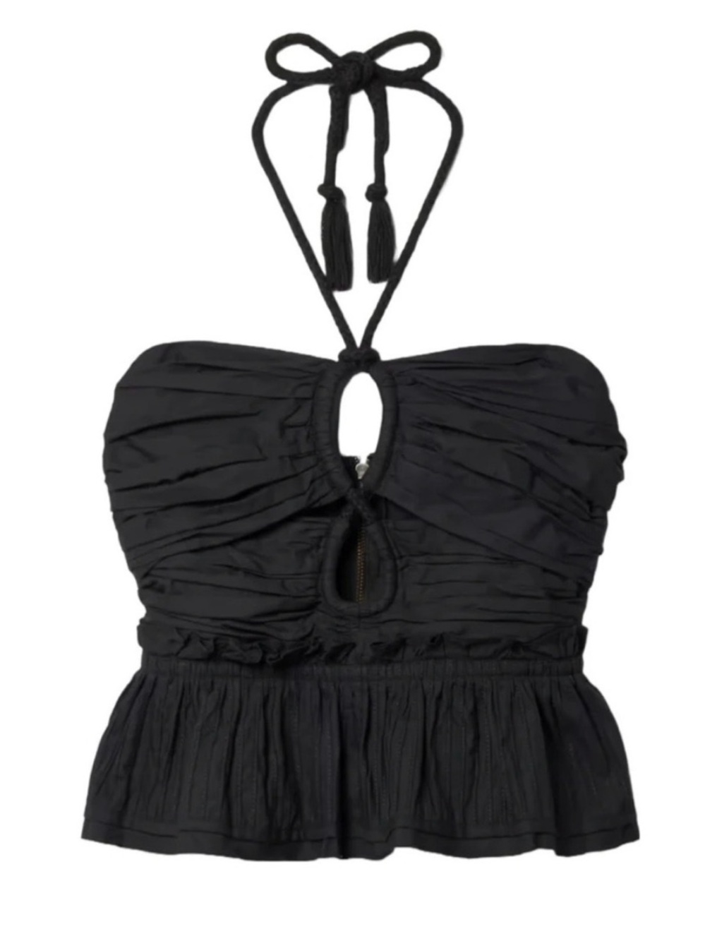 NWT Ulla Johnson Adaleigh Black Halter Keyhole Ruched Cotton Ruffle Top 16